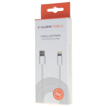 Câble Lightning Compatible 2M Blanc - Packaging Exclusive Mobile