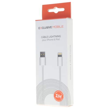 Câble Lightning Compatible 1M Blanc - Packaging Exclusive Mobile